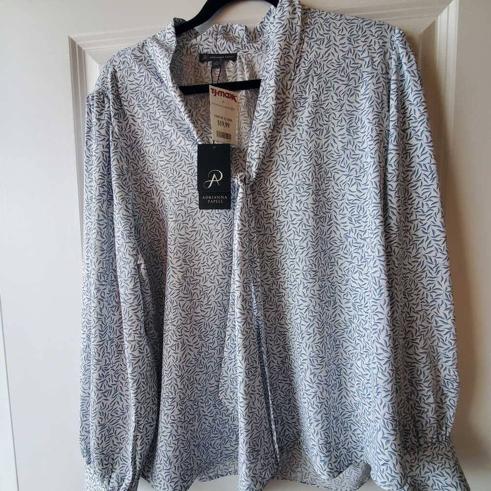 Adrianna Papell Blue and White Patterned Blouse